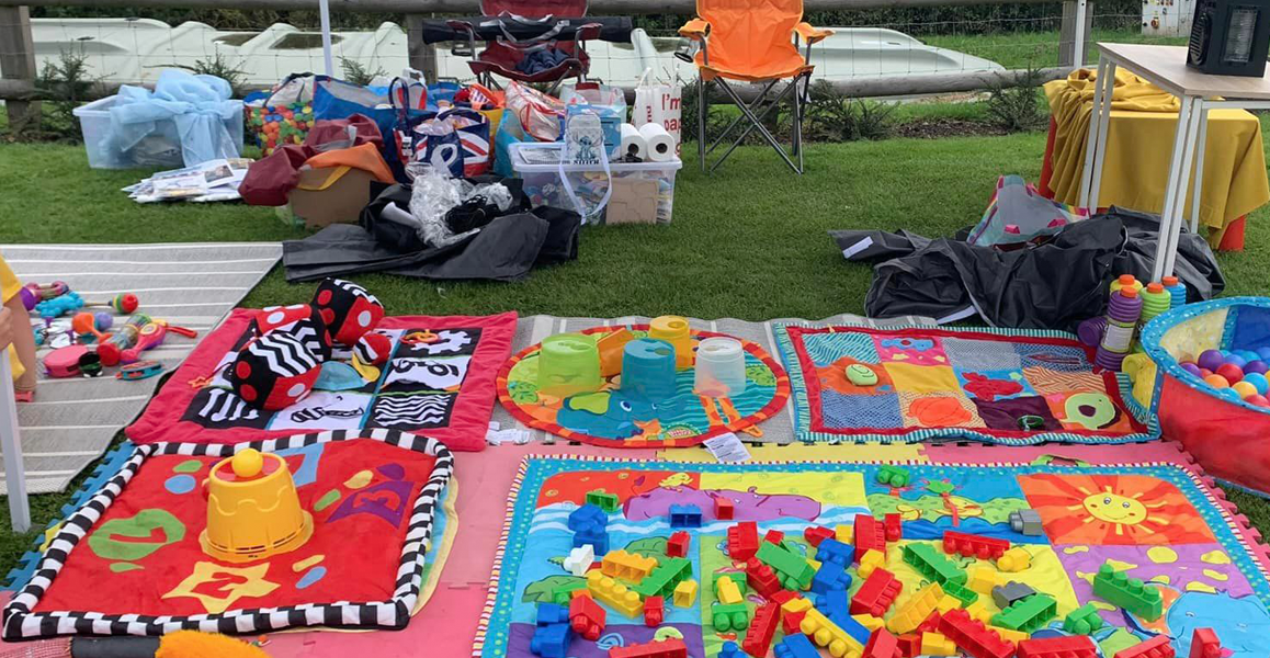 Set up of childrens activities on play mats